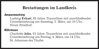 Traueranzeige von Bestattungen vom 04.03.2022 von Süddeutsche Zeitung