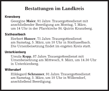 Traueranzeige von Bestattungen vom 05.03.2022 von Süddeutsche Zeitung