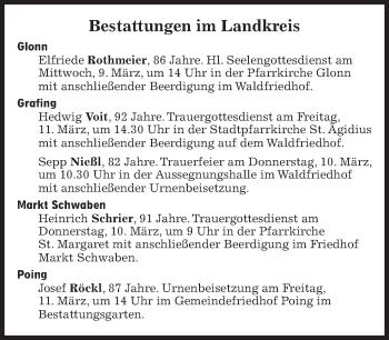 Traueranzeige von Bestattungen vom 09.03.2022 von Süddeutsche Zeitung