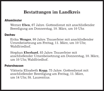 Traueranzeige von Bestattungen vom 10.03.2022 von Süddeutsche Zeitung