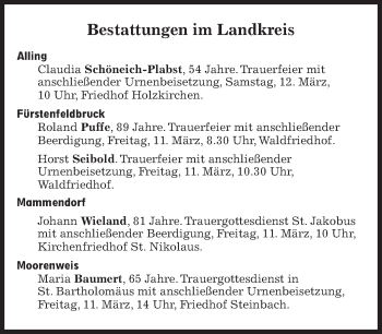 Traueranzeige von Bestattungen vom 11.03.2022 von Süddeutsche Zeitung