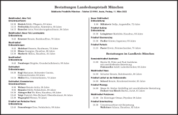 Traueranzeige von Bestattungen vom 11.03.2022 von Süddeutsche Zeitung
