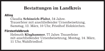Traueranzeige von Bestattungen vom 12.03.2022 von Süddeutsche Zeitung