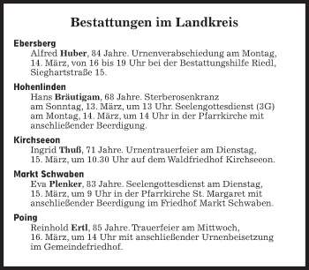 Traueranzeige von Bestattungen vom 14.03.2022 von Süddeutsche Zeitung