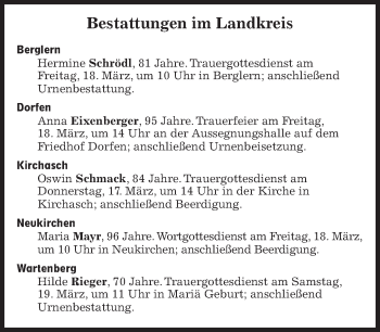 Traueranzeige von Bestattungen vom 17.03.2022 von Süddeutsche Zeitung