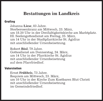 Traueranzeige von Bestattungen vom 22.03.2022 von Süddeutsche Zeitung