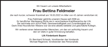 Traueranzeige von Bettina Feldmeier von Süddeutsche Zeitung