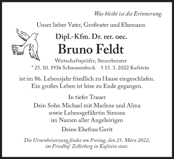 Traueranzeige von Bruno Feldt von Süddeutsche Zeitung