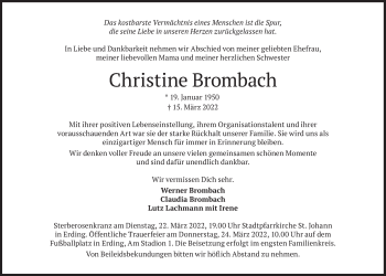 Traueranzeige von Christine Brombach von Süddeutsche Zeitung