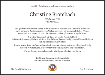Traueranzeige von Christine Brombach von Süddeutsche Zeitung