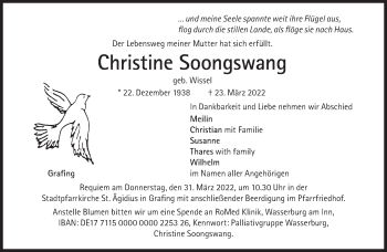 Traueranzeige von Christine Soongswang von Süddeutsche Zeitung