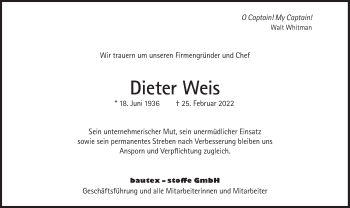 Traueranzeige von Dieter Weis von Süddeutsche Zeitung