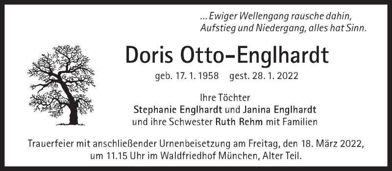  Traueranzeige für Doris Otto-Englhardt vom 05.03.2022 aus Süddeutsche Zeitung