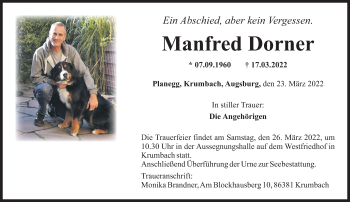Traueranzeige von Dorner Manfred von Süddeutsche Zeitung