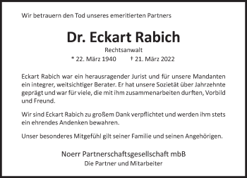 Traueranzeige von Eckart Rabich von Süddeutsche Zeitung
