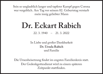 Traueranzeige von Eckart Rabich von Süddeutsche Zeitung