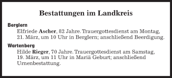 Traueranzeige von Elfriede Ascher von Süddeutsche Zeitung