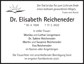 Traueranzeige von Elisabeth Reicheneder von Süddeutsche Zeitung