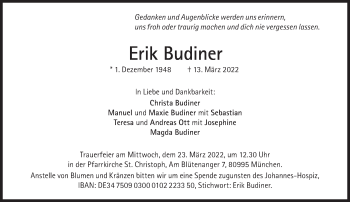 Traueranzeige von Erik Budiner von Süddeutsche Zeitung