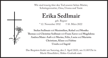 Traueranzeige von Erika Sedlmair von Süddeutsche Zeitung