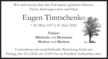 Traueranzeige von Eugen Timtschenko von Süddeutsche Zeitung