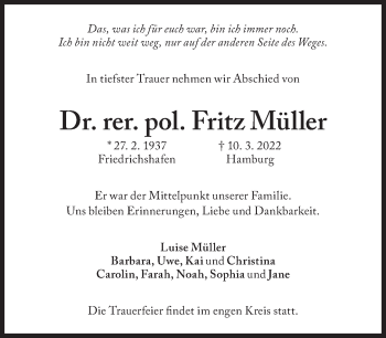 Traueranzeige von Fritz Müller von Süddeutsche Zeitung