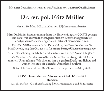 Traueranzeige von Fritz Müller von Süddeutsche Zeitung