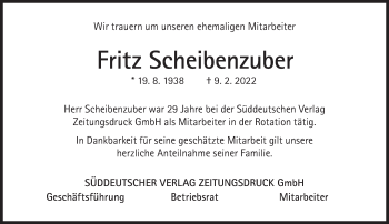 Traueranzeige von Fritz Scheibenzuber von Süddeutsche Zeitung