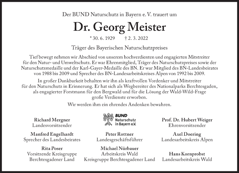 Traueranzeige für Georg Meister vom 12.03.2022 aus Süddeutsche Zeitung