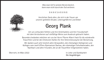 Traueranzeige von Georg Plank von Süddeutsche Zeitung