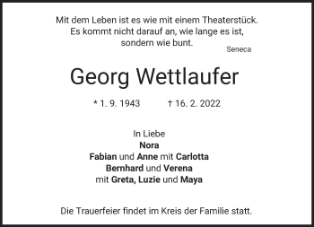 Traueranzeige von Georg Wettlaufer von Süddeutsche Zeitung