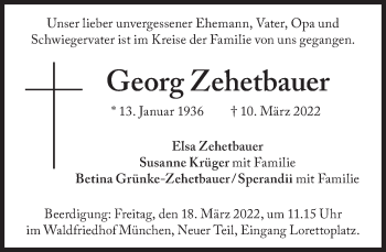 Traueranzeige von Georg Zehetbauer von Süddeutsche Zeitung