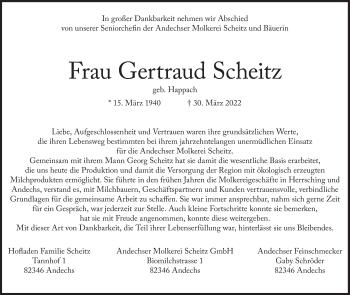 Traueranzeige von Gertraud Scheitz von Süddeutsche Zeitung