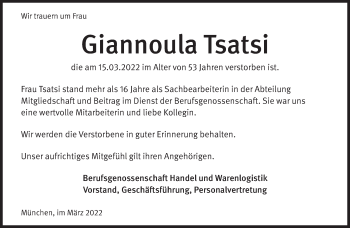 Traueranzeige von Giannoula Tsatsi von Süddeutsche Zeitung