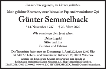 Traueranzeige von Günter Semmelhack von Süddeutsche Zeitung