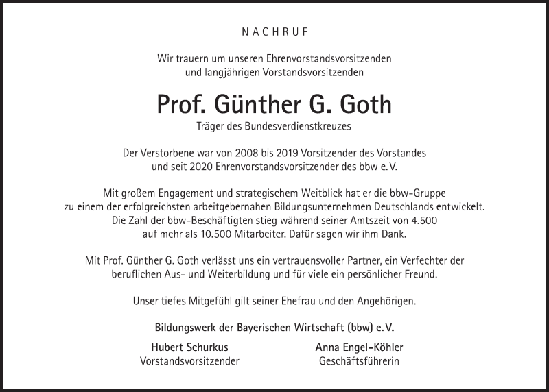  Traueranzeige für Günther G. Goth vom 12.03.2022 aus Süddeutsche Zeitung