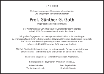 Traueranzeige von Günther G. Goth von Süddeutsche Zeitung