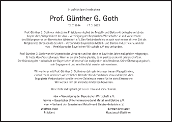 Traueranzeige von Günther G. Goth von Süddeutsche Zeitung