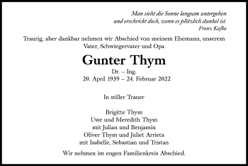Traueranzeige von Gunter Thym von Süddeutsche Zeitung