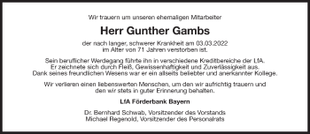 Traueranzeige von Gunther Gambs von Süddeutsche Zeitung