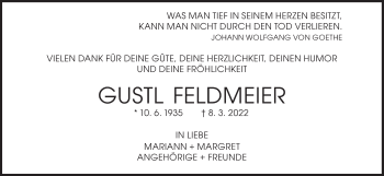 Traueranzeige von Gustl Feldmeier von Süddeutsche Zeitung