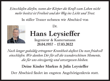 Traueranzeige von Hans Leysieffer von Süddeutsche Zeitung