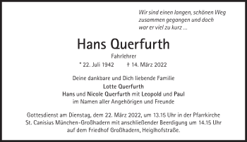 Traueranzeige von Hans Querfurth von Süddeutsche Zeitung