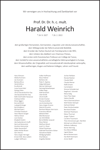 Traueranzeige von Harald Weinrich von Süddeutsche Zeitung
