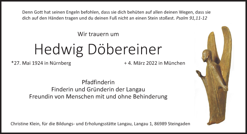  Traueranzeige für Hedwig Döbereiner vom 12.03.2022 aus Süddeutsche Zeitung