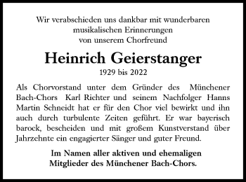 Traueranzeige von Heinrich Geierstanger von Süddeutsche Zeitung