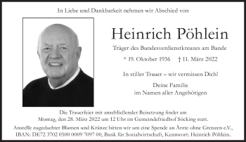 Traueranzeige von Heinrich Pöhlein von Süddeutsche Zeitung