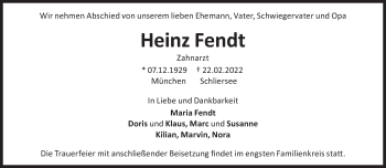 Traueranzeige von Heinz Fendt von Süddeutsche Zeitung