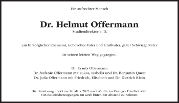 Traueranzeige von Helmut Offermann von Süddeutsche Zeitung
