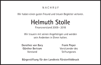 Traueranzeige von Helmuth Stolle von Süddeutsche Zeitung
